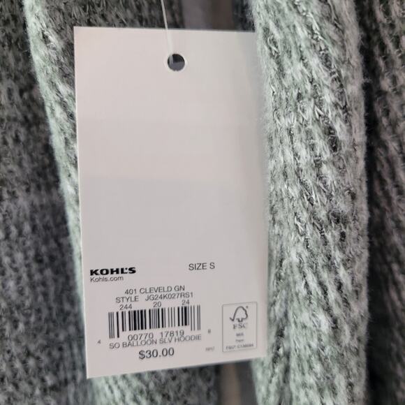 SO Balloon Sleeve Cozy Green Hoodie Size Small NWT Fall Winter - Picture 7 of 9